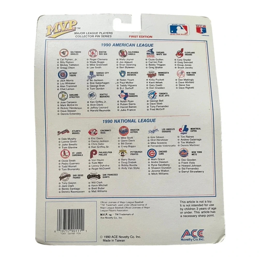 1990 MVP Ace Novelty Tony Gwynn Padres Collector Pin & Card Set MLB Vintage